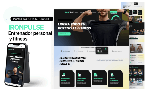 IronPulse:  Plantilla Elementor gratis para Gimnasios y Entrenadores personales